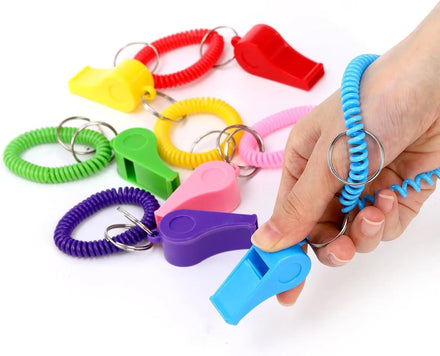 Sport Whistle with Bracelet Plastic Whistles with Stretchable Coil Loud Clear Whistle for Coaches Referees Birthday Party Gift