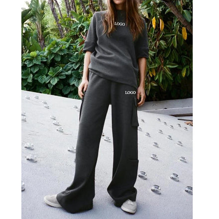 F240113 Custom 2026 Womens Clothing Set Fashion Lady Casual Oversize T-Shirt Loose Cargo Jogger Pants Spring Summer Women's Set