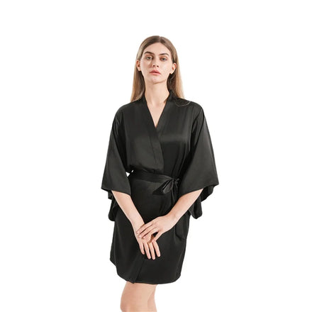 FUNG 6055 Satin Minimalist Robes Original Women's Robe V-neck Women's Gown Fashion Simple Luxury Pajamas Party Girl Bathrobe