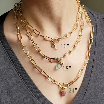 Gold Paperclip Link Chain Carabiner NecklaceBirthstone Zodiac Sign Charm Pendant Necklace Personalized Gift for Her