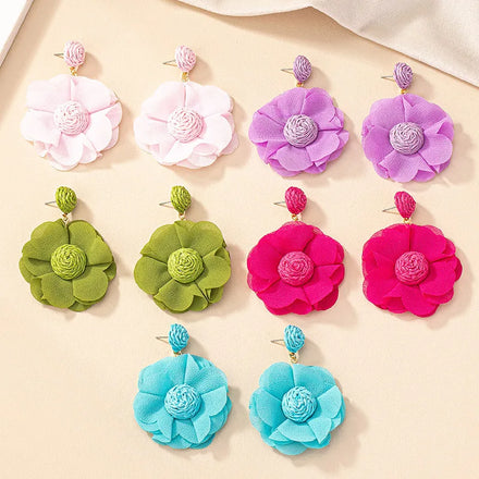 Wholesale French Vintage Elegance Fabric Flower Earrings Hand Woven Studs Drop Earrings for Women Jewelry