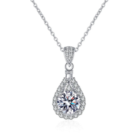 1CT 2CT 925 Sterling Silver Platinum Plated Fashion Jewelry Choker D Color Pear Shaped VVS Moissanite Diamond Pendant Necklace