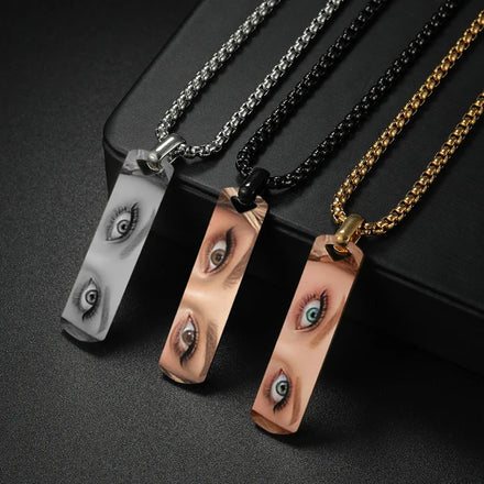 Wholesale Stainless Steel Necklace Men Jewelry Custom Engraved Name Rectangular Pendant Necklace 3D Long Bar Necklaces for Gift