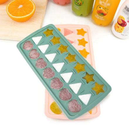 Easy Press Heart Triangle Pentagram Silicone Ice Cube Mold Tray with Lid for Ice Cream Tools