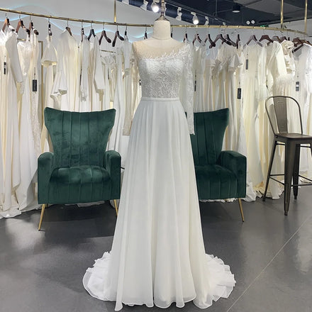 Jancember LSSG067 Beautiful Long Sleeve Illusion Bridal Wedding A-line Dresses