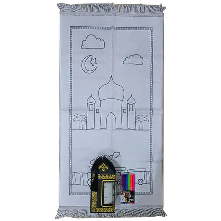 Islamic Small Kids Pray Rug Namaz Carpet Eid Drawing Gift Cartoon Mix Design Draw No Color Kids Children DIY Prayer Mat Set