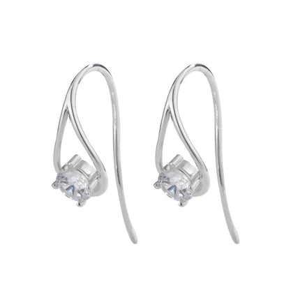 Fashion 925 Sterling Silver Simple Claw Setting 5A Zircon C Shape Women's Earrings Jewelry