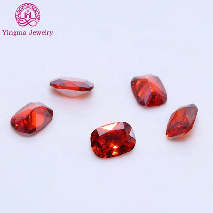 Yingma Hot Sale Cubic Zirconia Gems Stones Loose 4*6mm 8*10mm Elongated Cushion Shape Garnet Color Zircon Gemstone Heat Treated