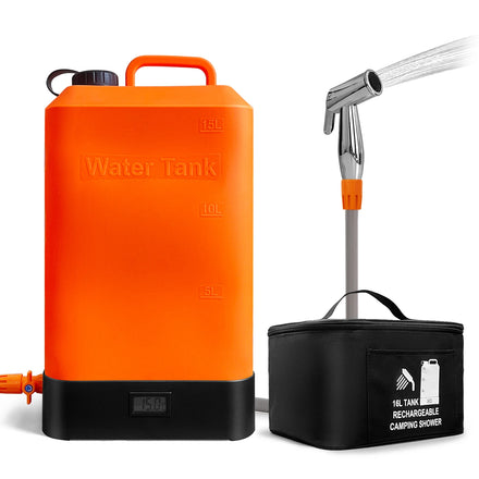 2024 News Portable Outdoor Shower 4.5 Gallon Silicone Water Tank Battery PoweredTemperature Display Solar Heating Easy to Carry