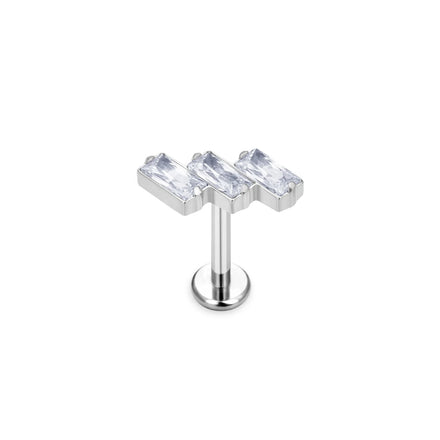 Titanium CZ Triple Zirconia Flat Back Labret Tragus Helix Cartilage Ear Studs Piercing Earrings