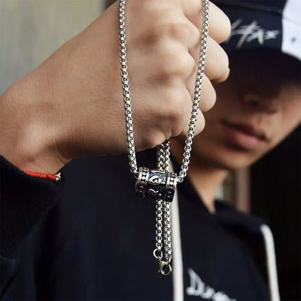 Vintage Jewelry Stainless Steel Six Character Truth Religion Buddhism Pendant Necklace for Men and Boys