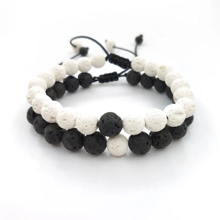 Natural Gemstone Essential Oil Diffuser Bracelets Adjustable Natural Lava Stone Rock Braided Rope Bracelet for Couples