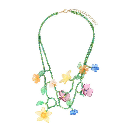 clear Simple Creative Spring Summer Creative Flower Necklace Personality Vacation Style Multi-layer Hand Weaving Daily Jewelry