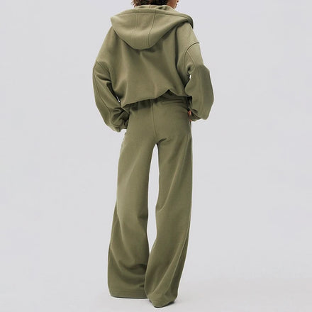 F240098 Custom Women Two Piece Outfits Clothing Set Lady Fashionable Fleece Zip up Hoodie Oversize Loose Wide Leg Sweatpants Set