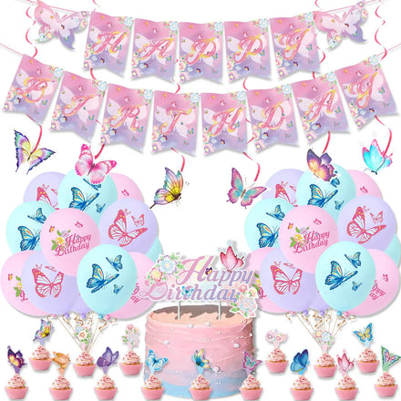 Butterfly Birthday Party Balloon Party Backdrop Butterfly Banner Globos Latex Balloons Party Decorations Cake Topper