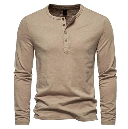 Men's Fashion Trend Solid Color Four Button Blouse Tops Casual Henry Long Sleeved T-shirts