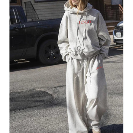 F240104 Custom Women Tracksuit Jogger Set Oversize Hoodie and Loose Soft Plus Size Wide Leg Sweatpants Women Hoodie Set