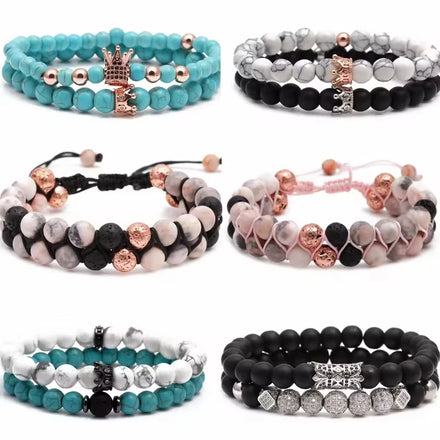 MANCHAO New Designer Adjustable Crystal Crown Beads Bracelet Set for Women & Men Fashion Jewelry Bracelets & Bangles