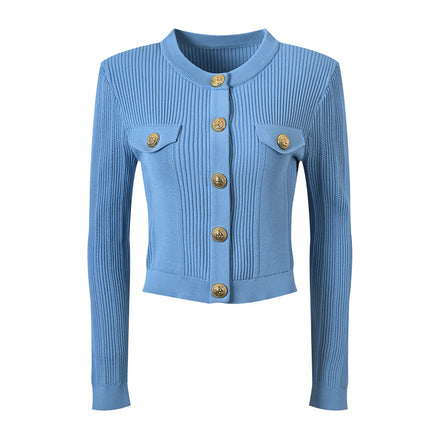 2026 Newest French Style Spring Women Solid O-neckline Coat Design Knitted Office Lady Slim Fitted Single-breasted Cardigan