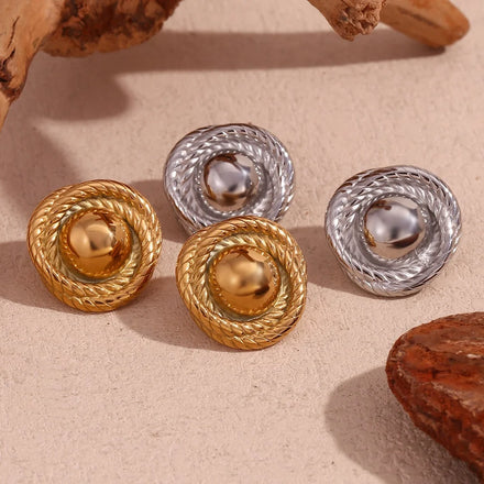 Twisted Button Stud Earrings Tarnish Free Stainless Steel Jewelry Wholesale Gold Plated Earrings