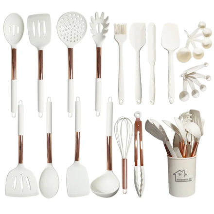 High Quality Stainless Steel and Silicone Kitchenware Set 25 Pcs Non-Stick Soup Spatula Sustainable Features