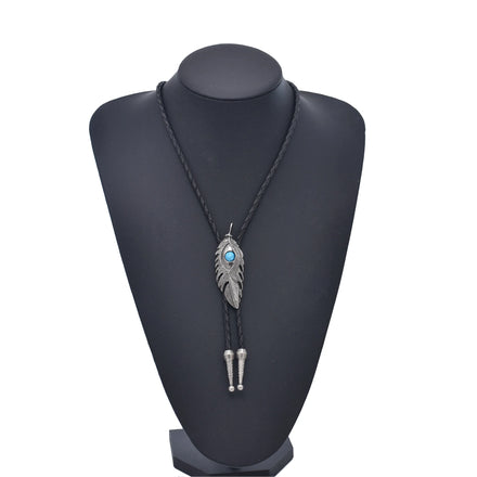 Polo Style Men's Vintage Silver Golden Color Leaf Pendant Necklace Leather Rope Chain Alloy Leave Jewelry