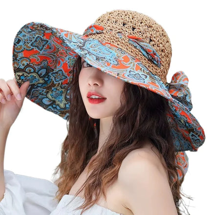 Women Paper Straw Hat Large Wide Brim Straw Floppy Hat Summer Sun Fashion Broad Beach Hat Sun Visor Cap