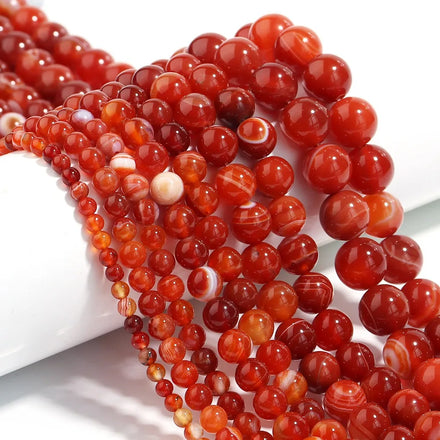 Red Striped Agate Beads Natural Gemstone Beads Loose Round Stone Beads for DIY Bracelets and Necklaces