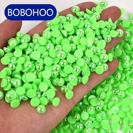 BOBOHOO Wholesale Flatback ABS Half Round Pearls AB Color Loose Beads for Nail Art Shoe Bag Phone Decoration Phone Case