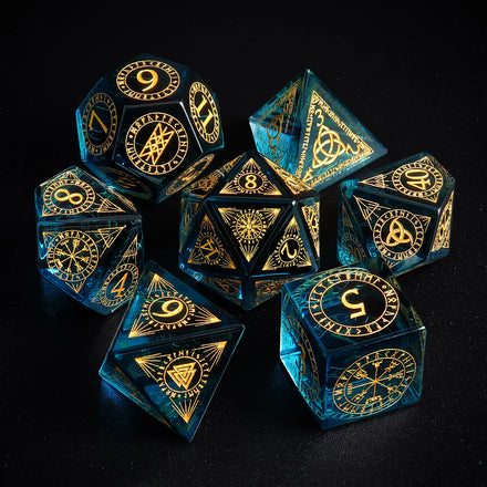 Wholesale Engraved Gemstone Game Dice Custom Blue Prism Glass DND Gem Dice 16mm D6 Stone Polyhedral Dice Set Glass