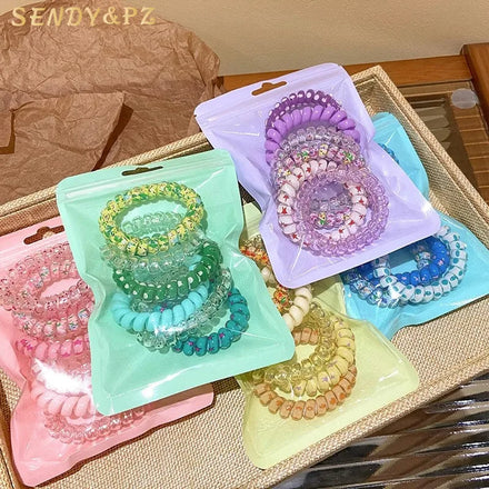 Fashion Colorful Telephone Wire Elastic Hair Ties Set 6Pcs/Bag Women Sweet Hair Accessories for Girls