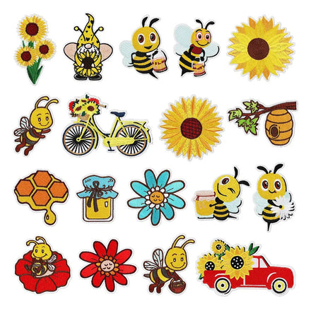 Hot Sale Summer Style Embroidered Iron on Cartoon Bee Sunflower Car Bicycle Patch for Clothes Bag Decoration
