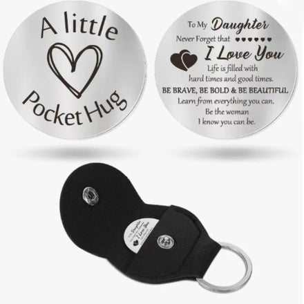 Son Daughter Mom Dad Keyring Gift Custom Souvenir Pocket Hug Token Keychain Metal Inspirational Key Chain Leather Token Keychain