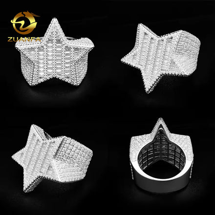 Wholesale GRA Certificate Hiphop Men Women Fine Jewelry Iced Out 925 Sterling Silver VVS Moissanite Diamond Star Ring