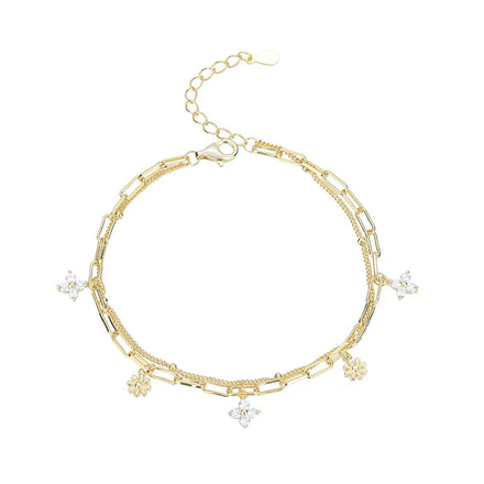 Fashion 18K Gold Plated 925 Sterling Silver Clover Link Chain Bracelets and Charms Accessories Jewelry
