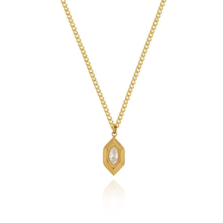 JOOLIM High End Stainless Steel Oval OIive Shape Zirconia Pendant Necklace 18K Gold Plated Jewelry Wholesale Tarnish Free