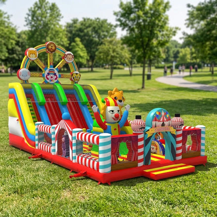 Commercial Grade Circus Clown Theme Inflatable Children Playground Equipment with Obstacles and Slide for Kids Outdoor Fun
