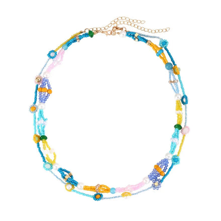 Hand Weaving Beaded Necklace Multi-layer Wear Clavicle Chain Flower Pearl Necklace Women's Jewelry for Vacation