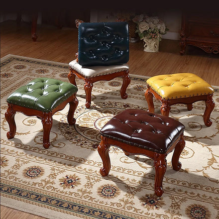 Factory Directly Sale Footstool Solid Wood Legs Padded Stool with Different Color Leather Stool for Children Living Room Stool