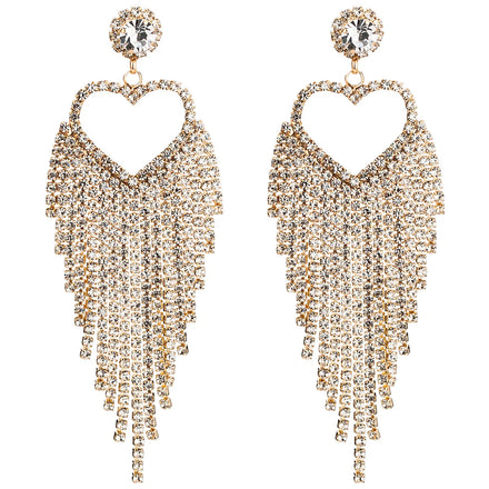 Exaggerated Creative Heart Shaped Acrylic Diamond Tassel Earrings for Women European and American Claw Chain Earrings