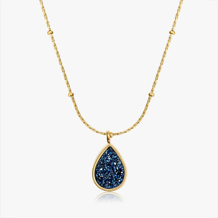 Joolim Dainty Chain Starry Sky Blue Artificial Stone Pendant Stainless Steel Necklace Jewelry Wholesale