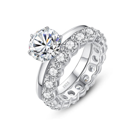 Wholesale Moissanite Ring 925 Sterling Silver Wedding Engagement Bridal Double Ring Set Couple Stackable Rings