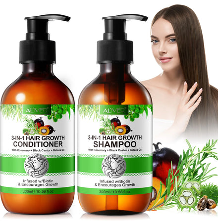 Natural 3 in 1 Hair Growth Strengthening Rosemary Shampoo and Conditioner With Black Castor Batana Oil for All Hair Type