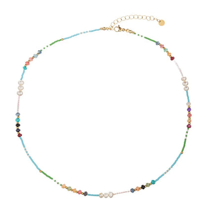Y2K Lucky Natural Stone Chakra Freshwater Pearl Necklace Gemstone Necklaces for Women Multi Colored