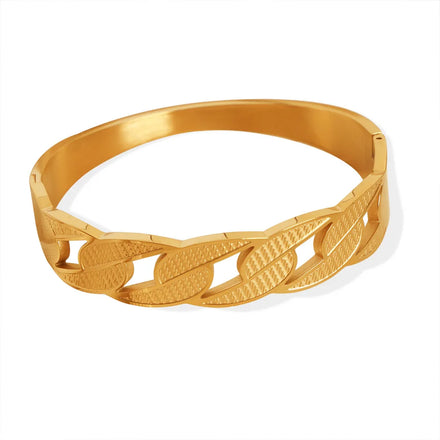 Waterproof Geometric Chain Design Bracelet Non Tarnish Texture Stainless Steel Gold Plated Bracelet Bangle Pulseras Y Brazaletes