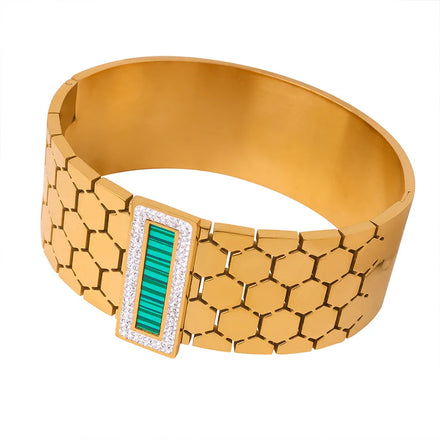 Fashion Exaggerated Stainless Steel Women's Chunky Bracelet Chic Luxury Shell Cubic Zirconia 18k Gold Bangle Bohemian Jewelry