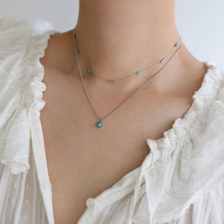 JOOLIM High End Stainless Steel Blue Tube Artificial Turquoise Bead Necklace 18K Gold Plated Jewelry Wholesale