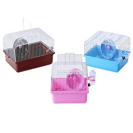 A Simple Gold Wire Bear Cage in the Small Countryside Carrying a Cage for Breeding Hamsters