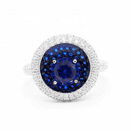 Lovely 925 Sterling Silver Classic-Style Enamel Ring Blue Synthetic Zircon Rhodium Plated for Wedding or Anniversary