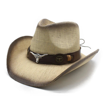 Western Jazz Straw Cowboy Hat Women Europe American Ethnic Wind Breathable Outdoor Beach Straw Cowboy Hat